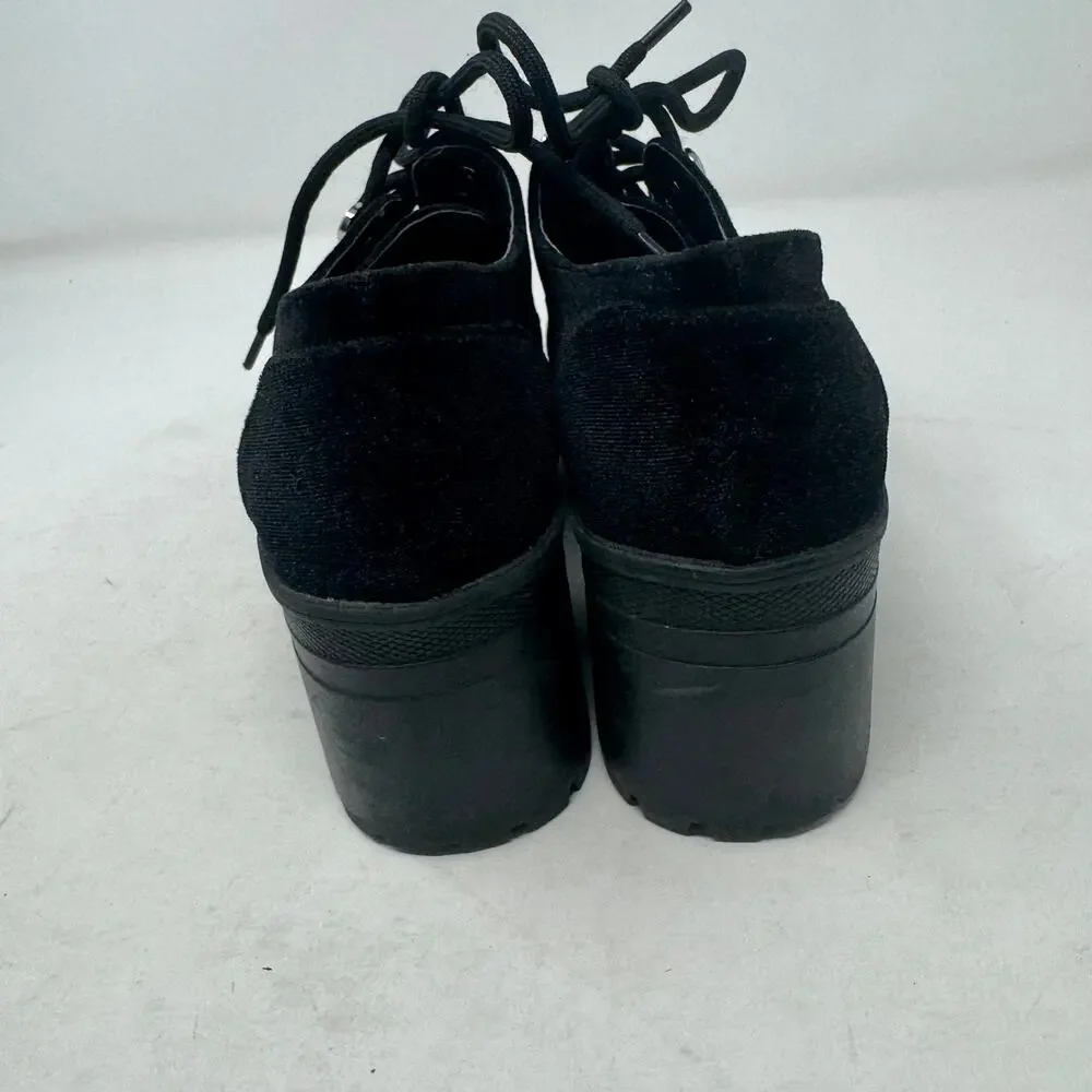 Urban Outfitters Black Velvet Lace-Up Chunky Platform Heels 90s Y2K Style Size 7